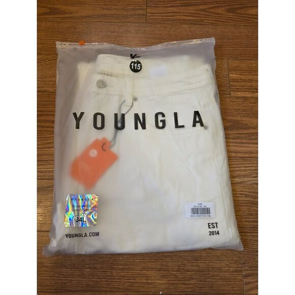 YoungLA Baggy Jeans Mens Sz 34L x 31 Off-white #609 Straight Leg NWT Sold Out - Picture 14 of 14